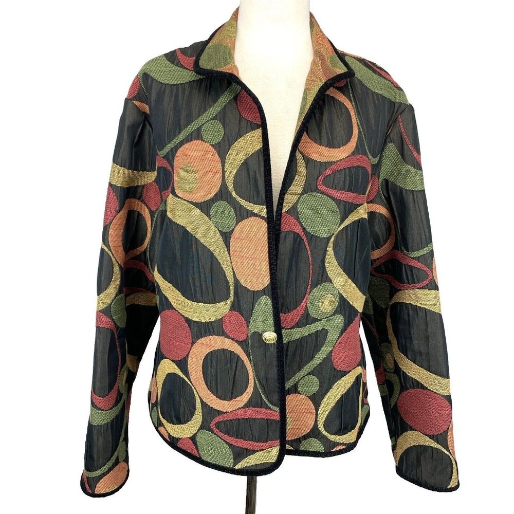 Khangura XL Jacket Artistic Button Geometric Abstract Black Orange Autumn Gold